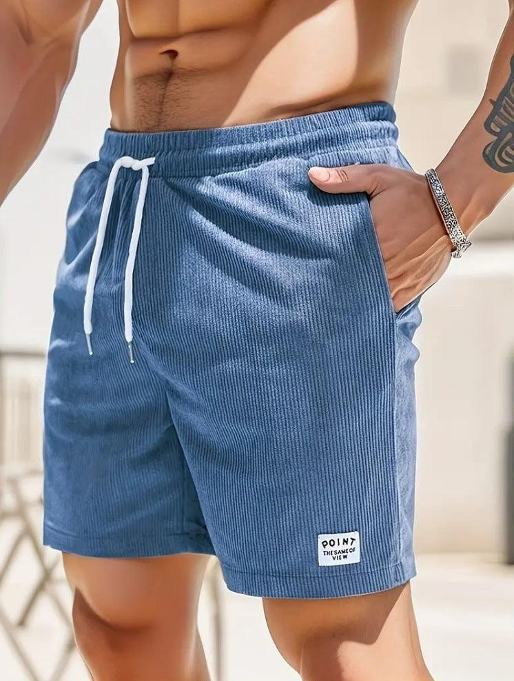 Lace-up Drawstring Summer Shorts Corduroy Sports Short Pants Mens Clothing