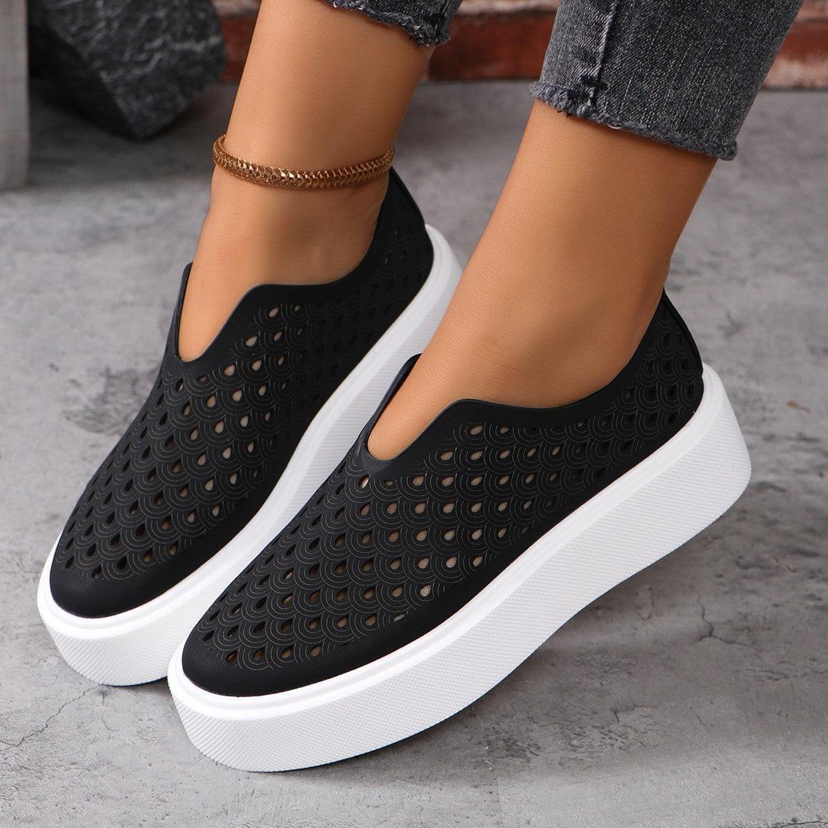 Thick Sole Slip-on Shallow Shoes For Women Fashion Hollow Flat Shoes Casual Versatile