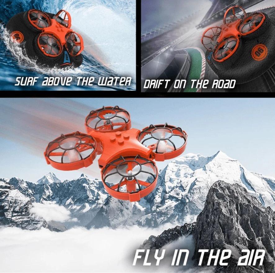 RC Boat Water Land And Air Four-Axis Hovercraft Three-in-one Multi-function Toy One-button Tumbling Mini Drone - GIFTS EMPORIUM