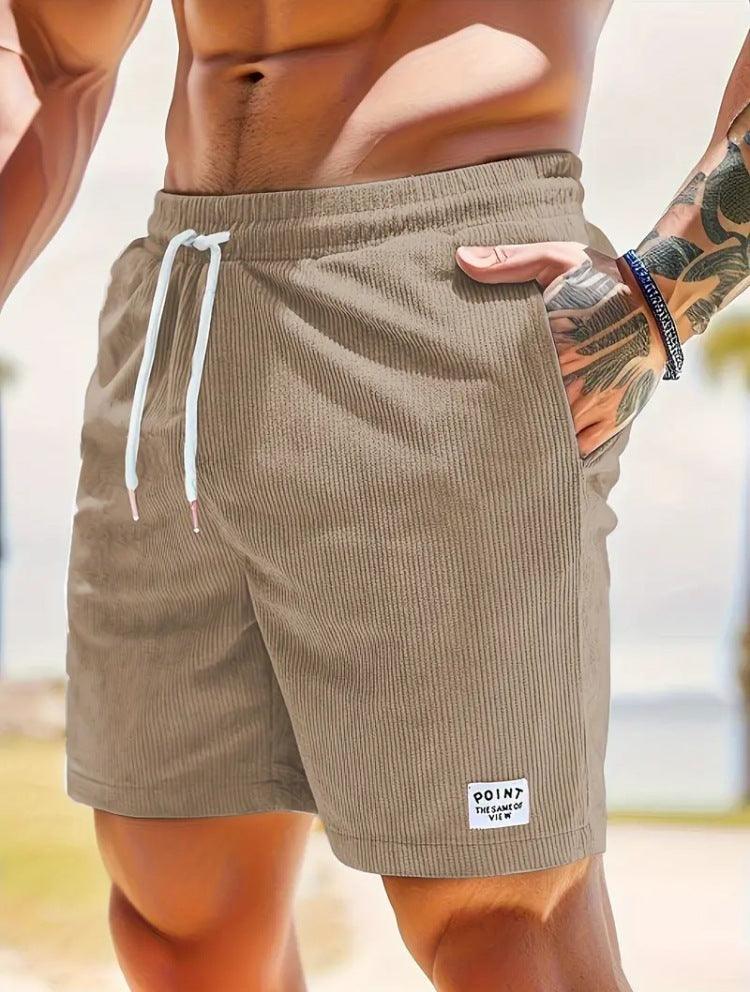 Lace-up Drawstring Summer Shorts Corduroy Sports Short Pants Mens Clothing