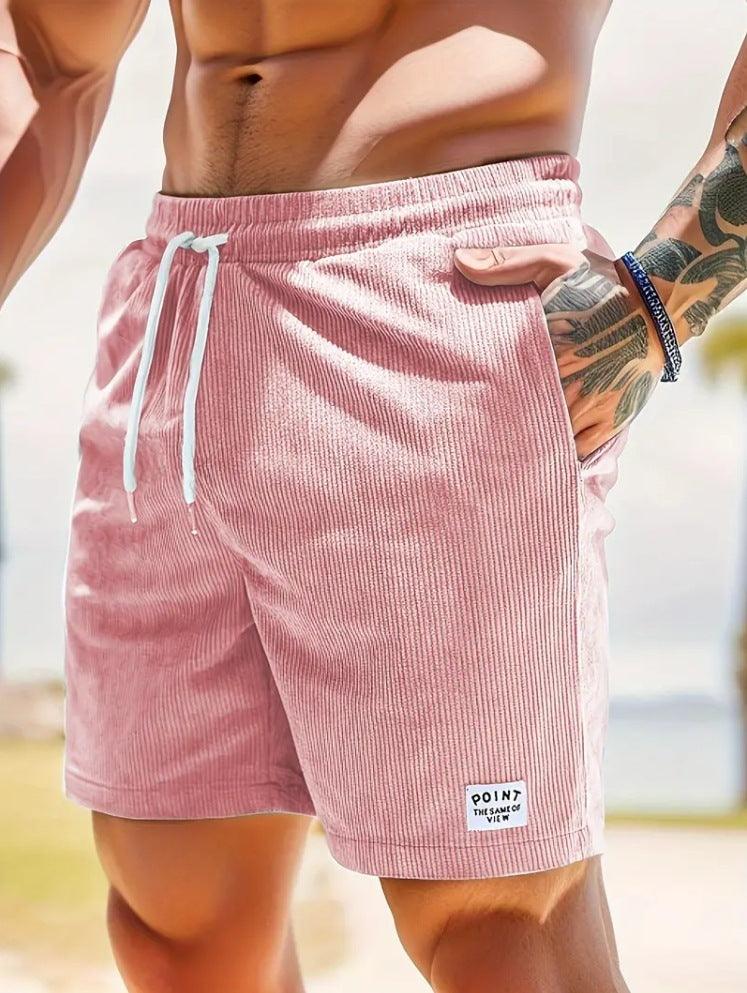Lace-up Drawstring Summer Shorts Corduroy Sports Short Pants Mens Clothing