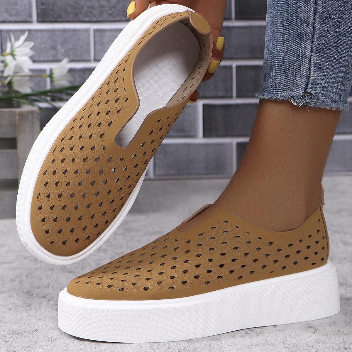 Thick Sole Slip-on Shallow Shoes For Women Fashion Hollow Flat Shoes Casual Versatile
