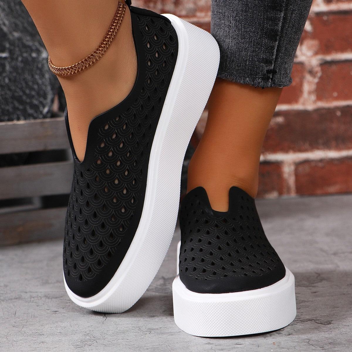 Thick Sole Slip-on Shallow Shoes For Women Fashion Hollow Flat Shoes Casual Versatile