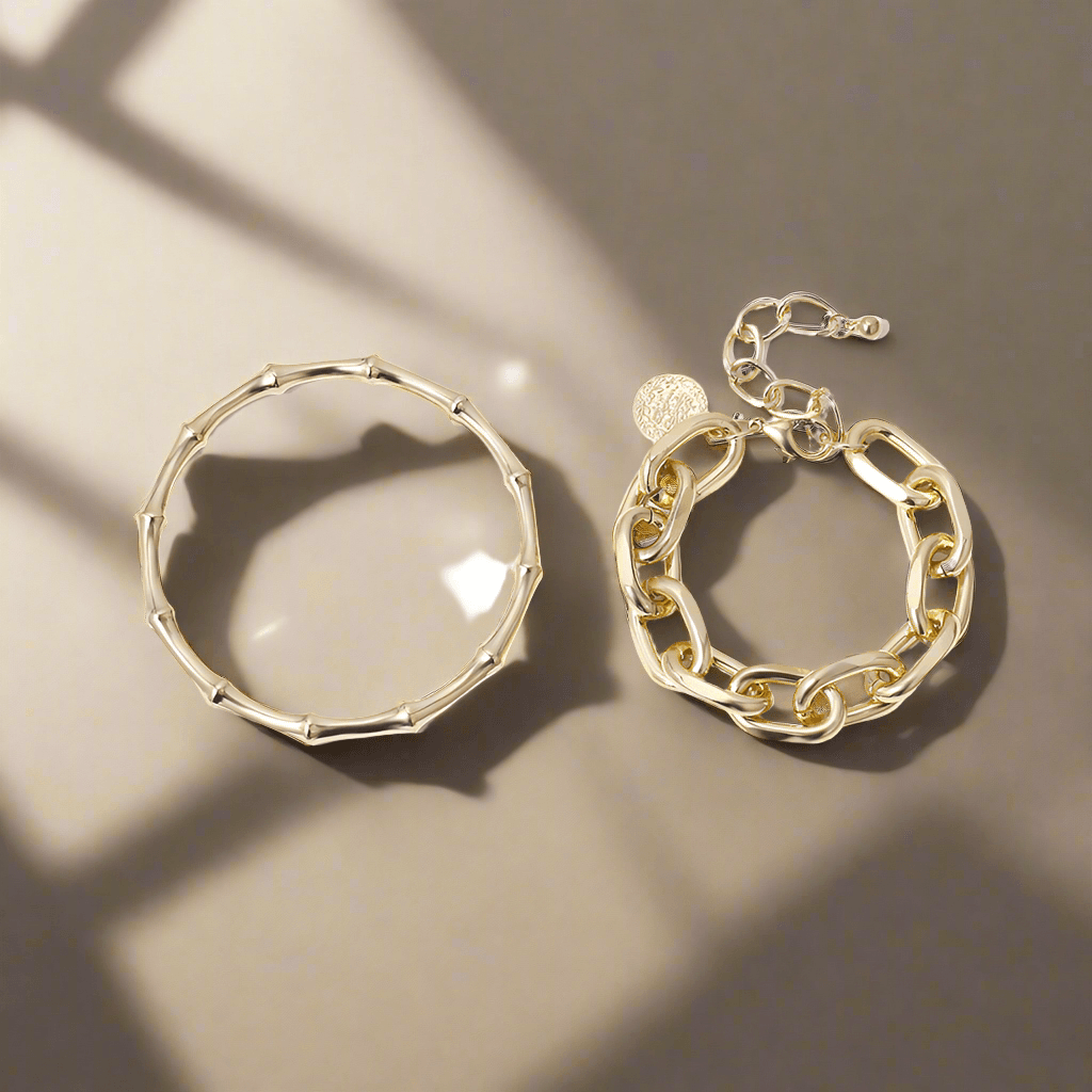Street Cuban Link Chain Bracelet Carved Round Card Coin Set Of 2
