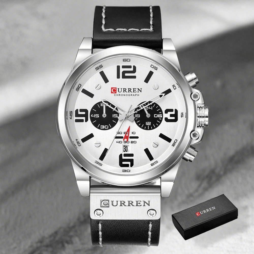 CURREN Watches Men’s Waterproof Sport Wrist Watch Chronograph Military Genuine Leather Relogio Masculino