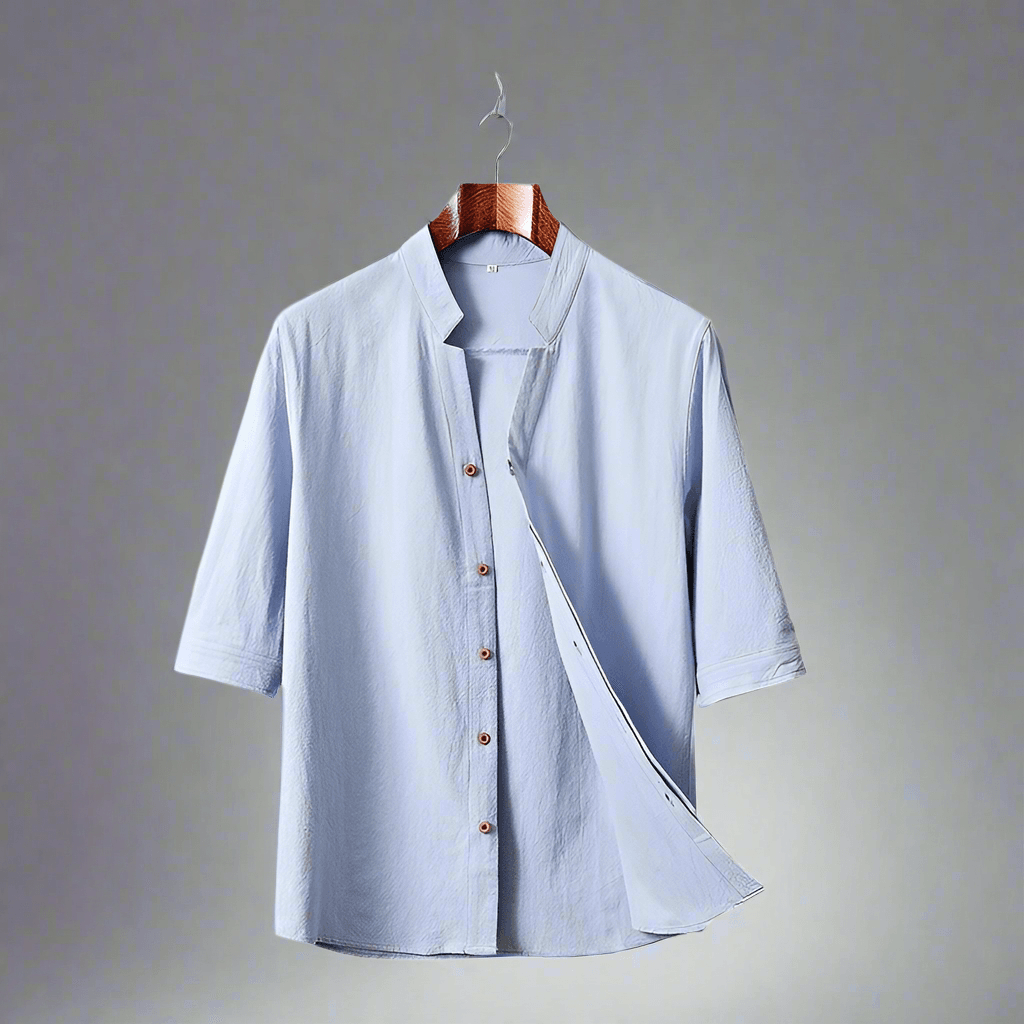 Men's New Crepe Half-sleeved Stand-up Collar Shirt