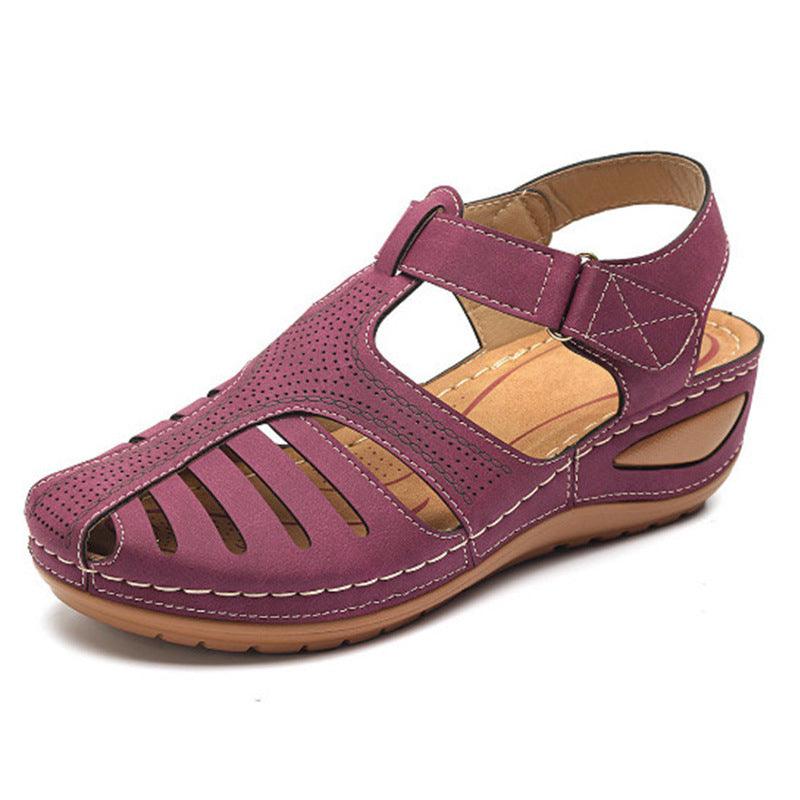 Women's Plus Size Retro Sandals Round Toe Wedge Sandals - GIFTS EMPORIUM