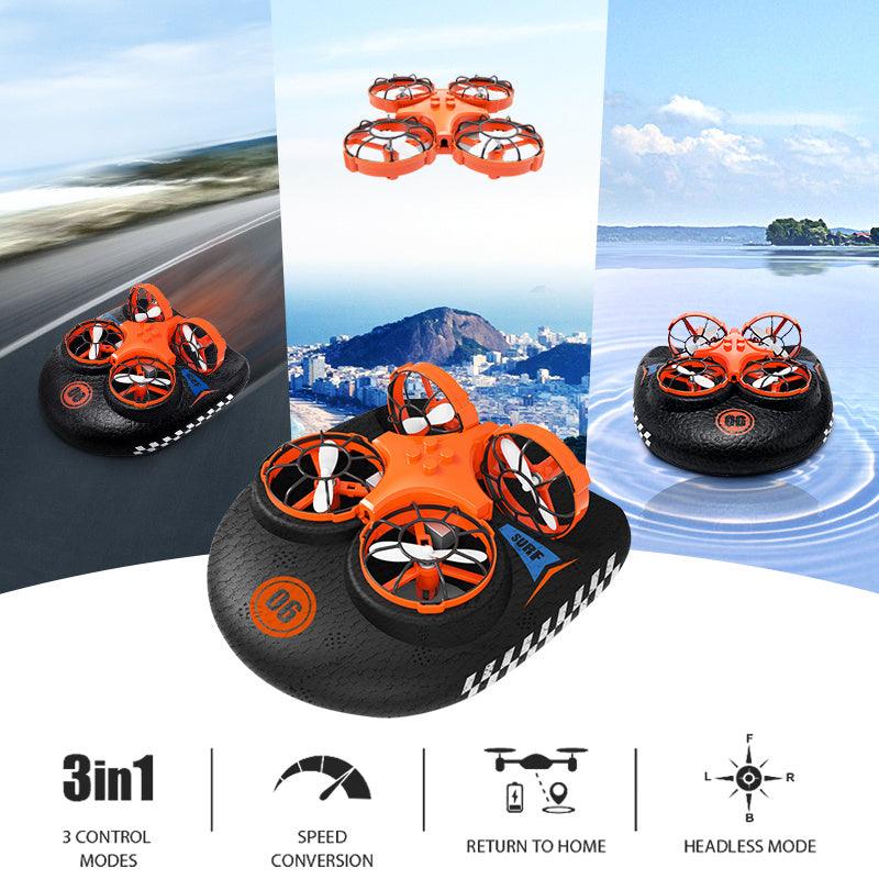RC Boat Water Land And Air Four-Axis Hovercraft Three-in-one Multi-function Toy One-button Tumbling Mini Drone - GIFTS EMPORIUM