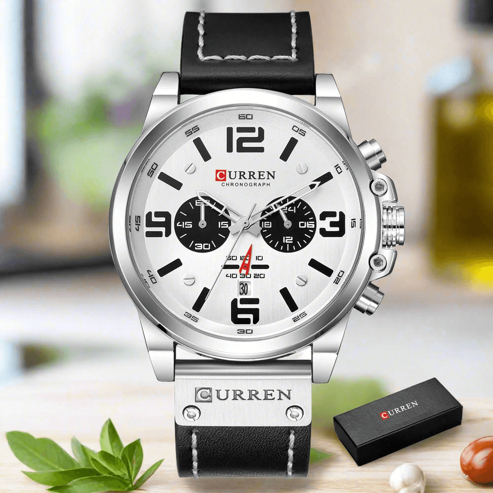 CURREN Watches Men’s Waterproof Sport Wrist Watch Chronograph Military Genuine Leather Relogio Masculino