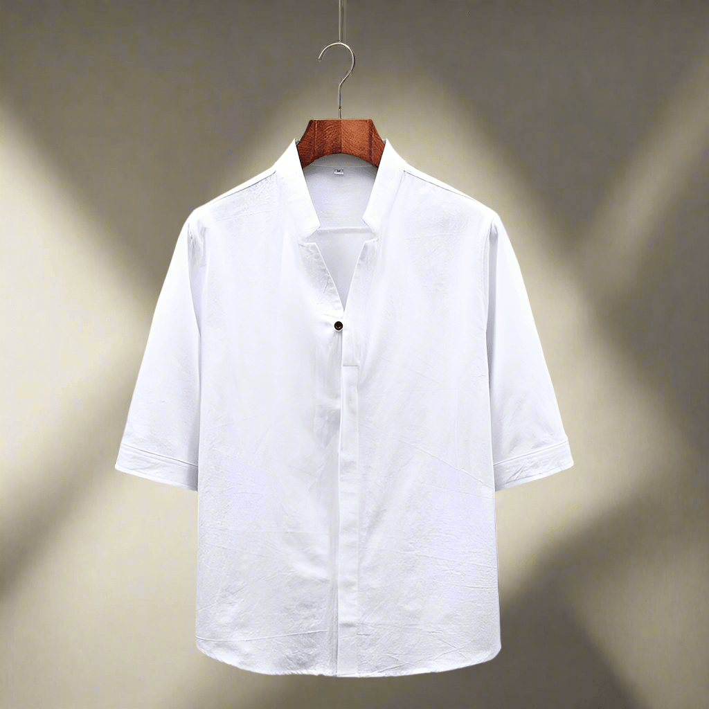 Men's New Crepe Half-sleeved Stand-up Collar Shirt