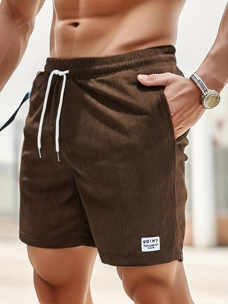 Lace-up Drawstring Summer Shorts Corduroy Sports Short Pants Mens Clothing