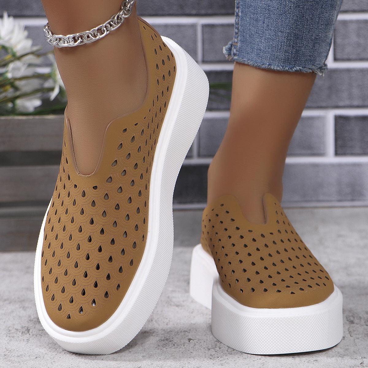 Thick Sole Slip-on Shallow Shoes For Women Fashion Hollow Flat Shoes Casual Versatile