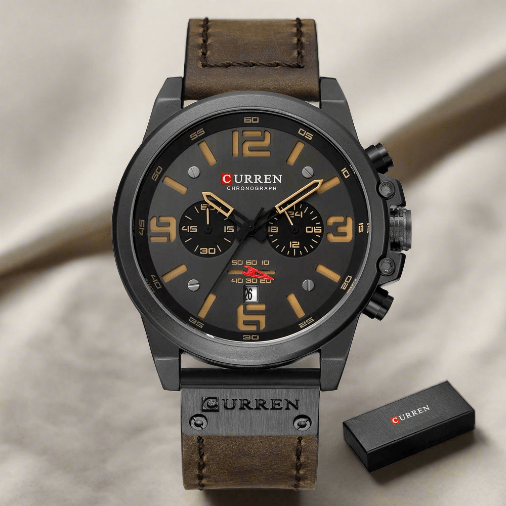 CURREN Watches Men’s Waterproof Sport Wrist Watch Chronograph Military Genuine Leather Relogio Masculino