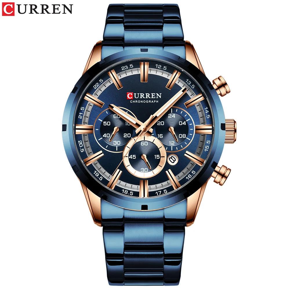 Curren Men's Watch Blue Dial Stainless Steel Waterproof Wrist Watch - GIFTS EMPORIUM
