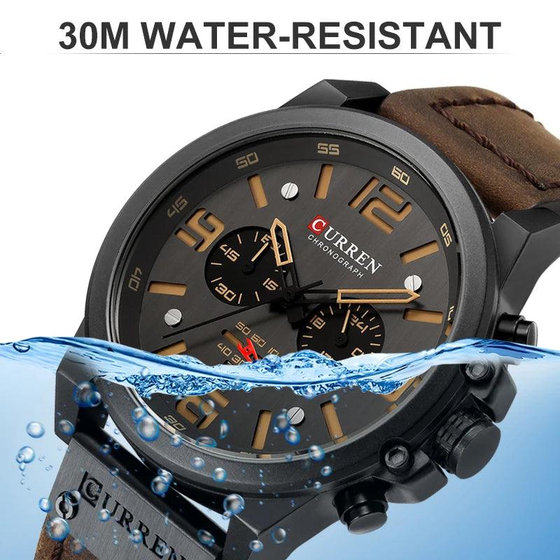 CURREN Mens Watches Waterproof Sport Wrist Watch Chronograph Military Genuine Leather Relogio Masculino - GIFTS EMPORIUM