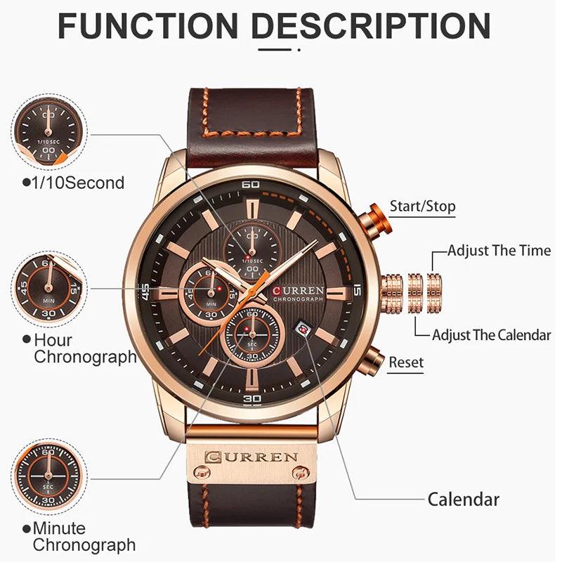 CURREN Brand Watch Men Leather Sports Watches Men's Army Military Quartz Wristwatch Chronograph Male Clock Relogio Masculino - GIFTS EMPORIUM