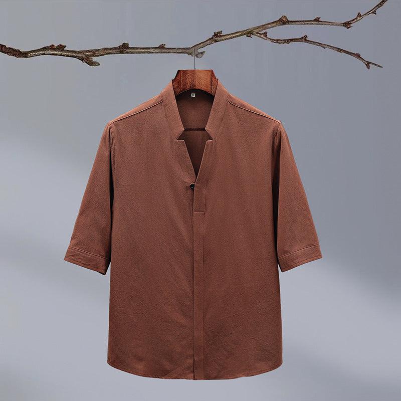 Men's New Crepe Half-sleeved Stand-up Collar Shirt - GIFTS EMPORIUM