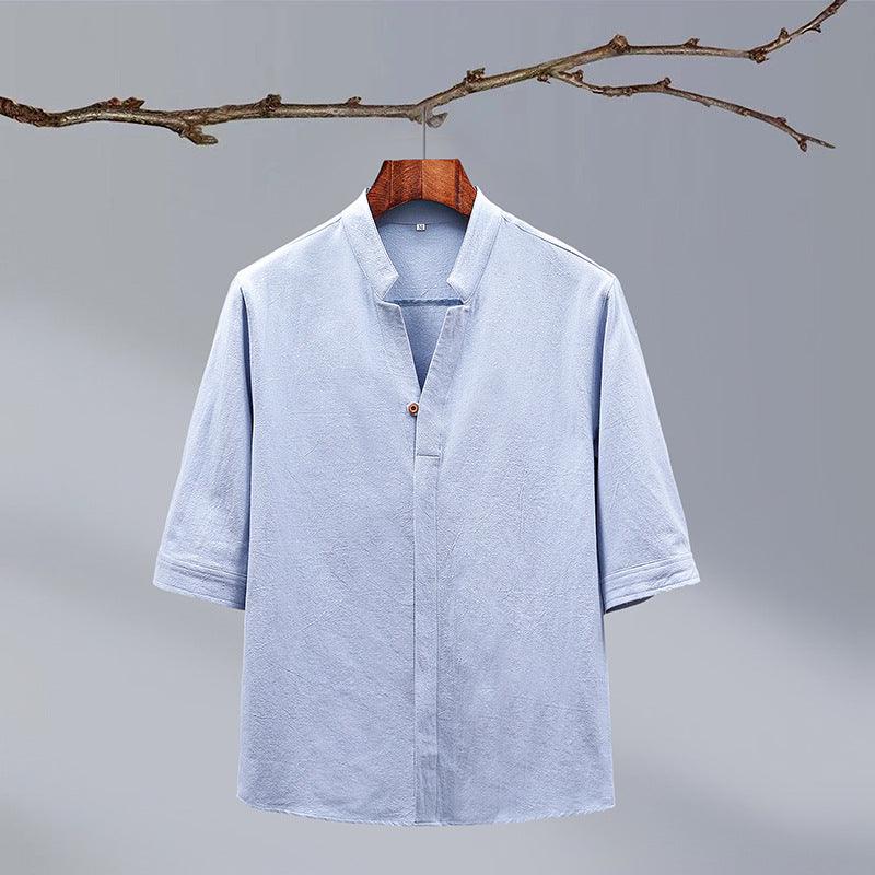 Men's New Crepe Half-sleeved Stand-up Collar Shirt - GIFTS EMPORIUM
