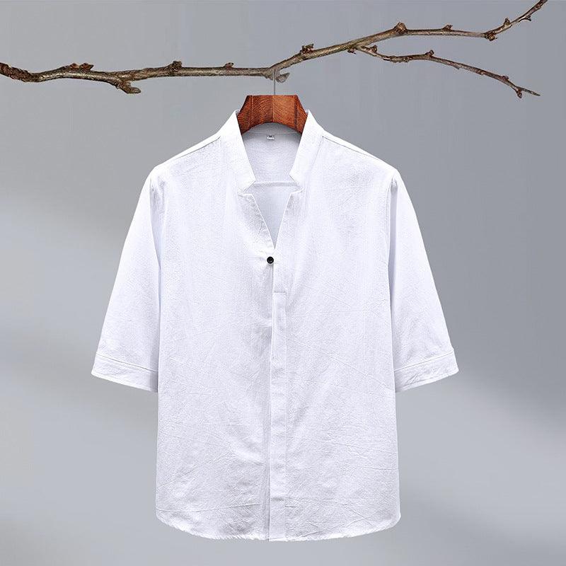 Men's New Crepe Half-sleeved Stand-up Collar Shirt - GIFTS EMPORIUM