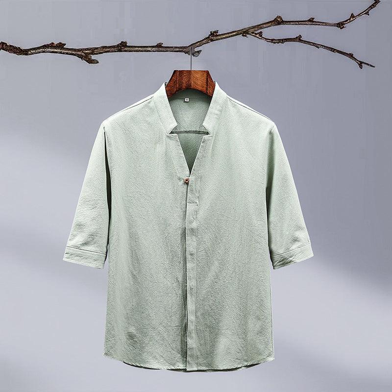 Men's New Crepe Half-sleeved Stand-up Collar Shirt - GIFTS EMPORIUM