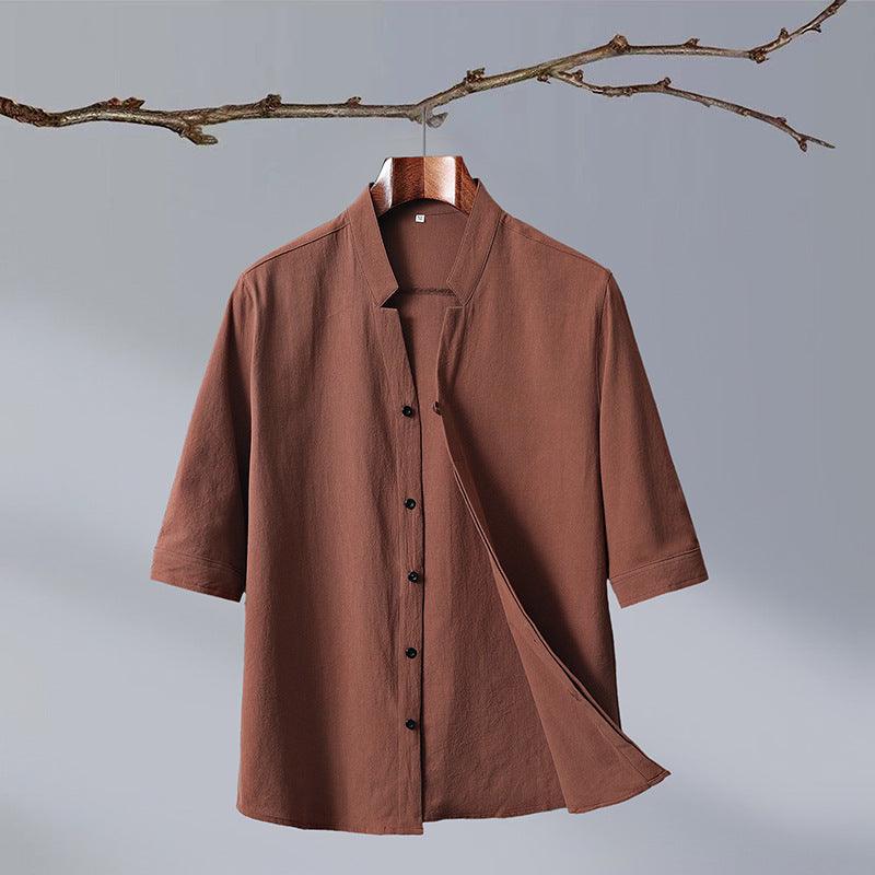 Men's New Crepe Half-sleeved Stand-up Collar Shirt - GIFTS EMPORIUM