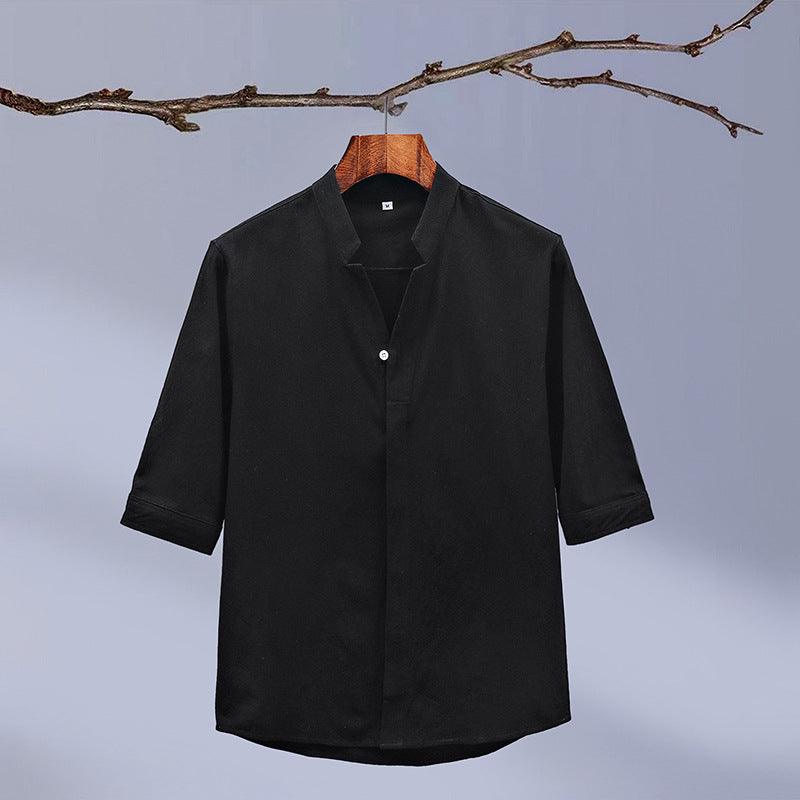 Men's New Crepe Half-sleeved Stand-up Collar Shirt - GIFTS EMPORIUM