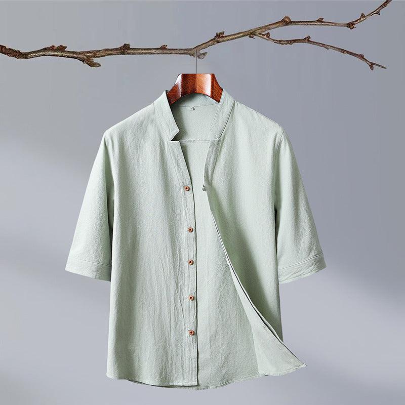 Men's New Crepe Half-sleeved Stand-up Collar Shirt - GIFTS EMPORIUM