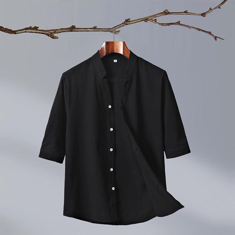 Men's New Crepe Half-sleeved Stand-up Collar Shirt - GIFTS EMPORIUM
