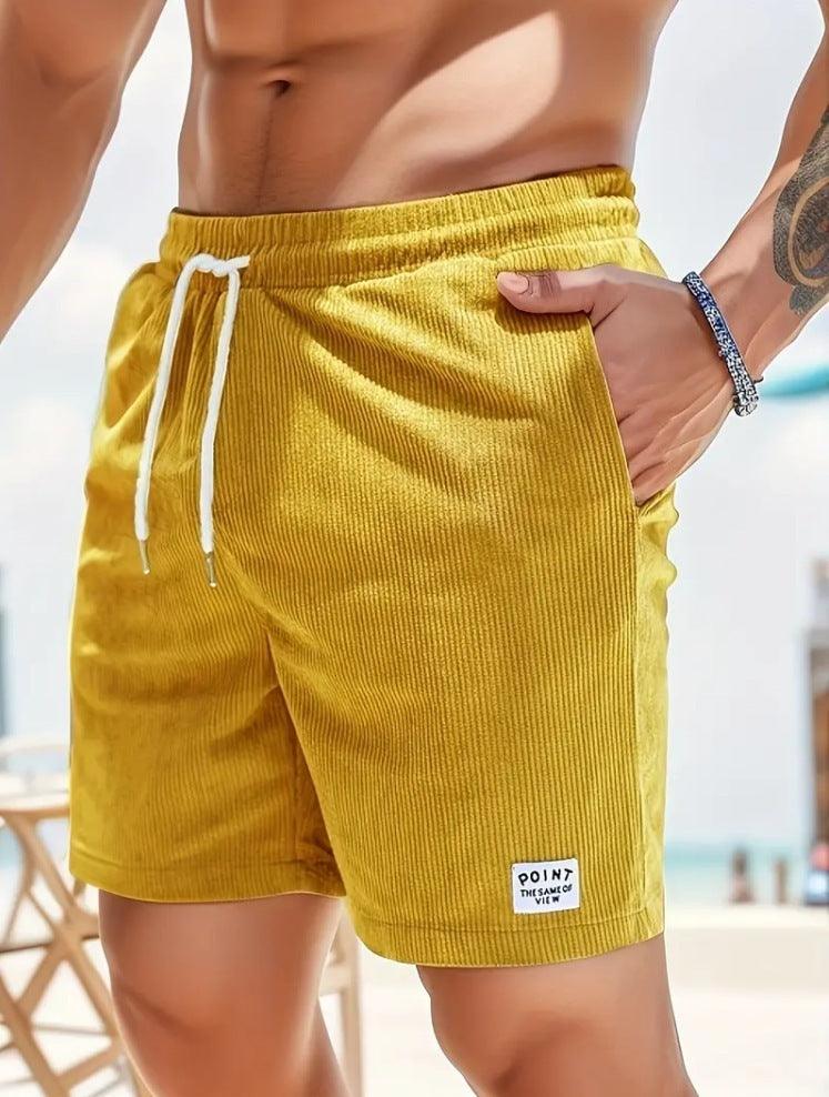 Lace-up Drawstring Summer Shorts Corduroy Sports Short Pants Mens Clothing