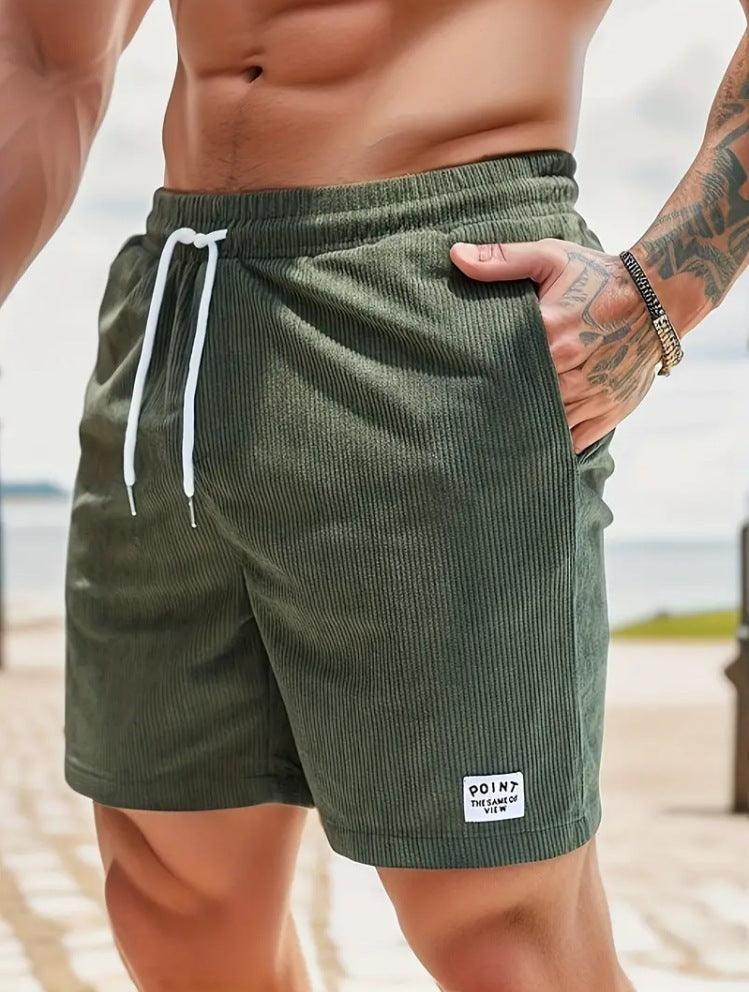 Lace-up Drawstring Summer Shorts Corduroy Sports Short Pants Mens Clothing
