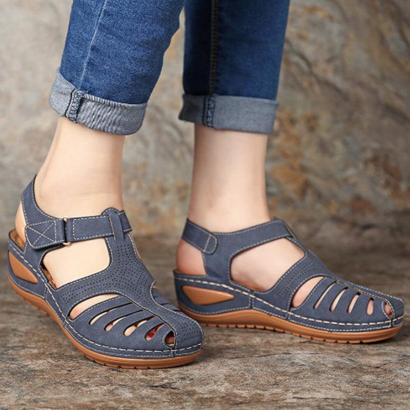 Women's Plus Size Retro Sandals Round Toe Wedge Sandals - GIFTS EMPORIUM