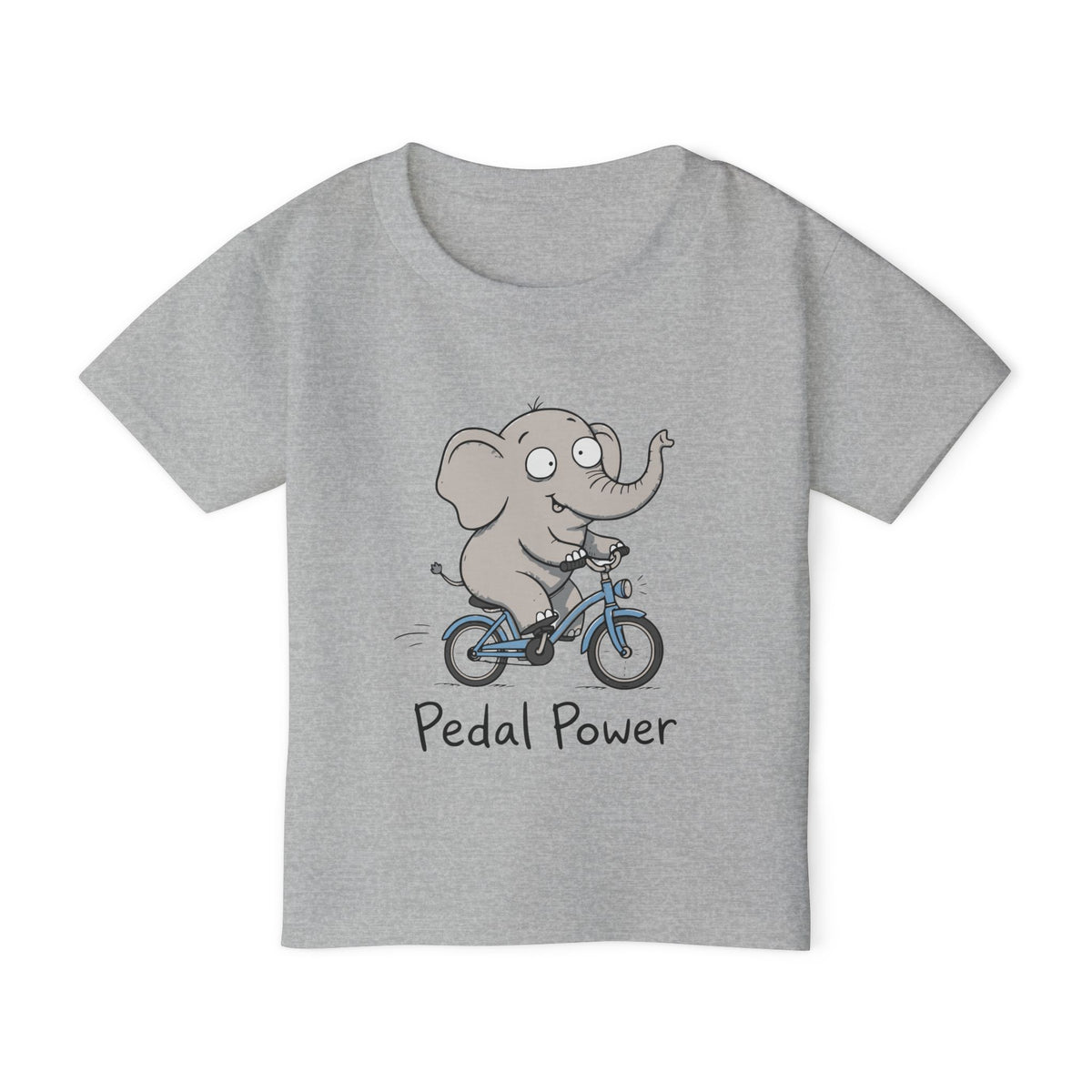 Toddler T‑Shirt — Cute Elephant on Bike “Pedal Power” (Kids’ Cute Bicycle Tee)
