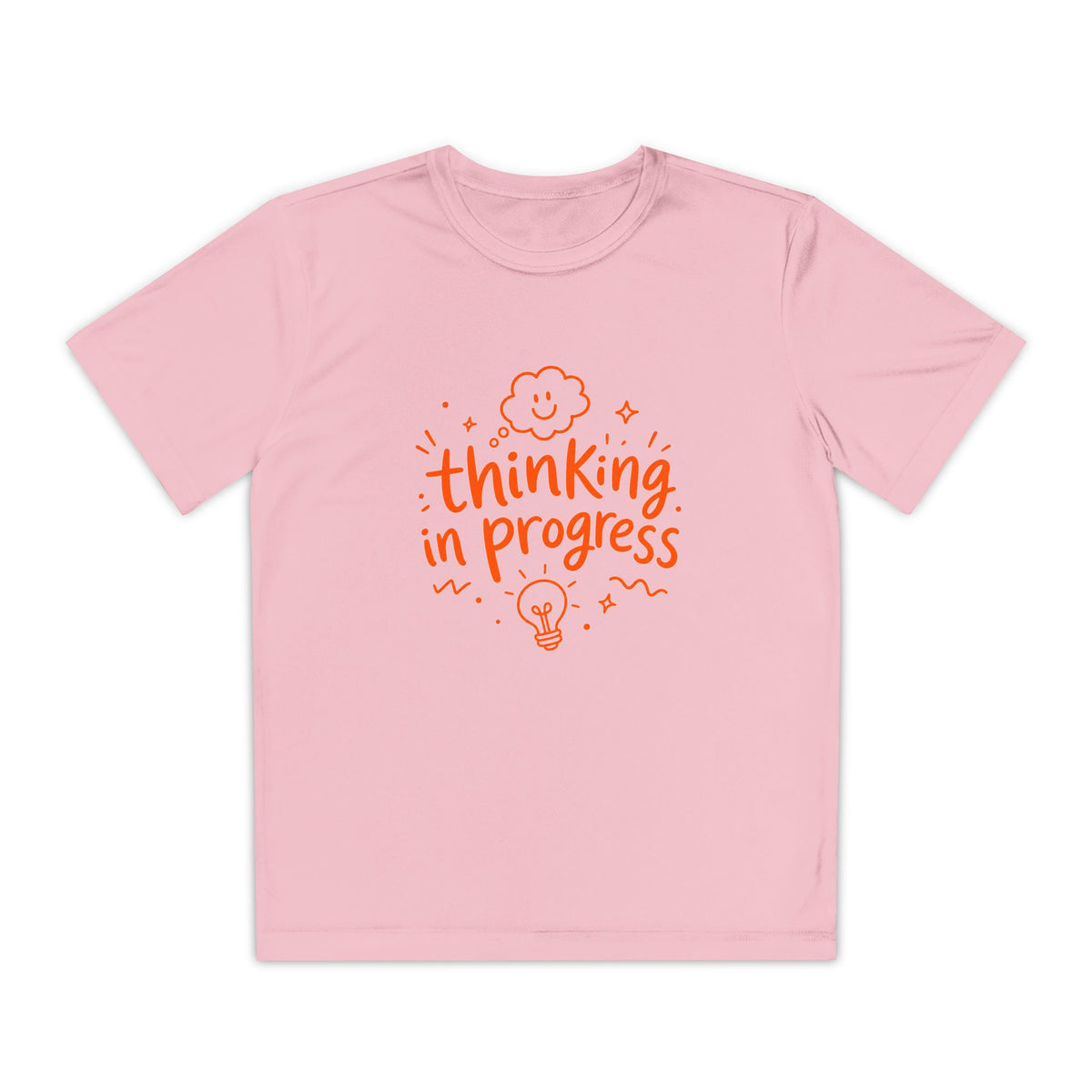Youth T‑Shirt — "Thinking In Progress" Kids Graphic Tee (Cute Brain & Lightbulb Design)