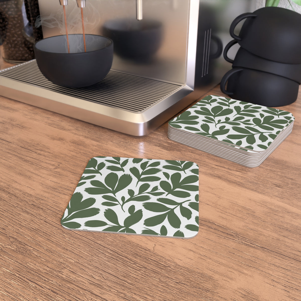 Green Botanical Coasters — Pack of 50/100 Leaf Pattern Drink Coasters