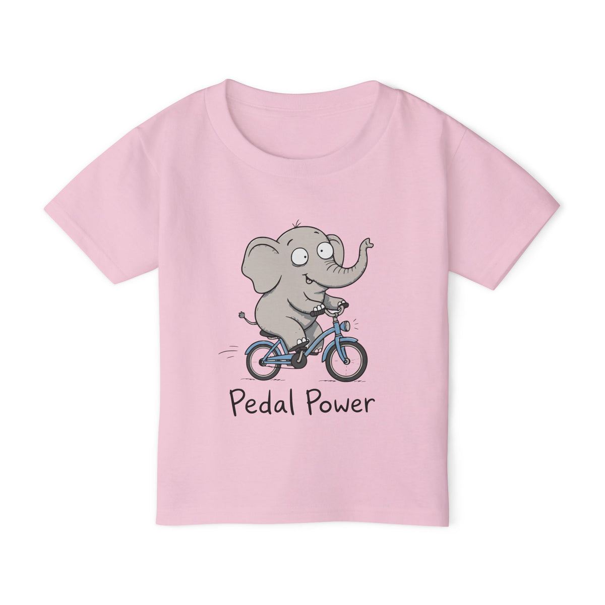 Toddler T‑Shirt — Cute Elephant on Bike “Pedal Power” (Kids’ Cute Bicycle Tee)