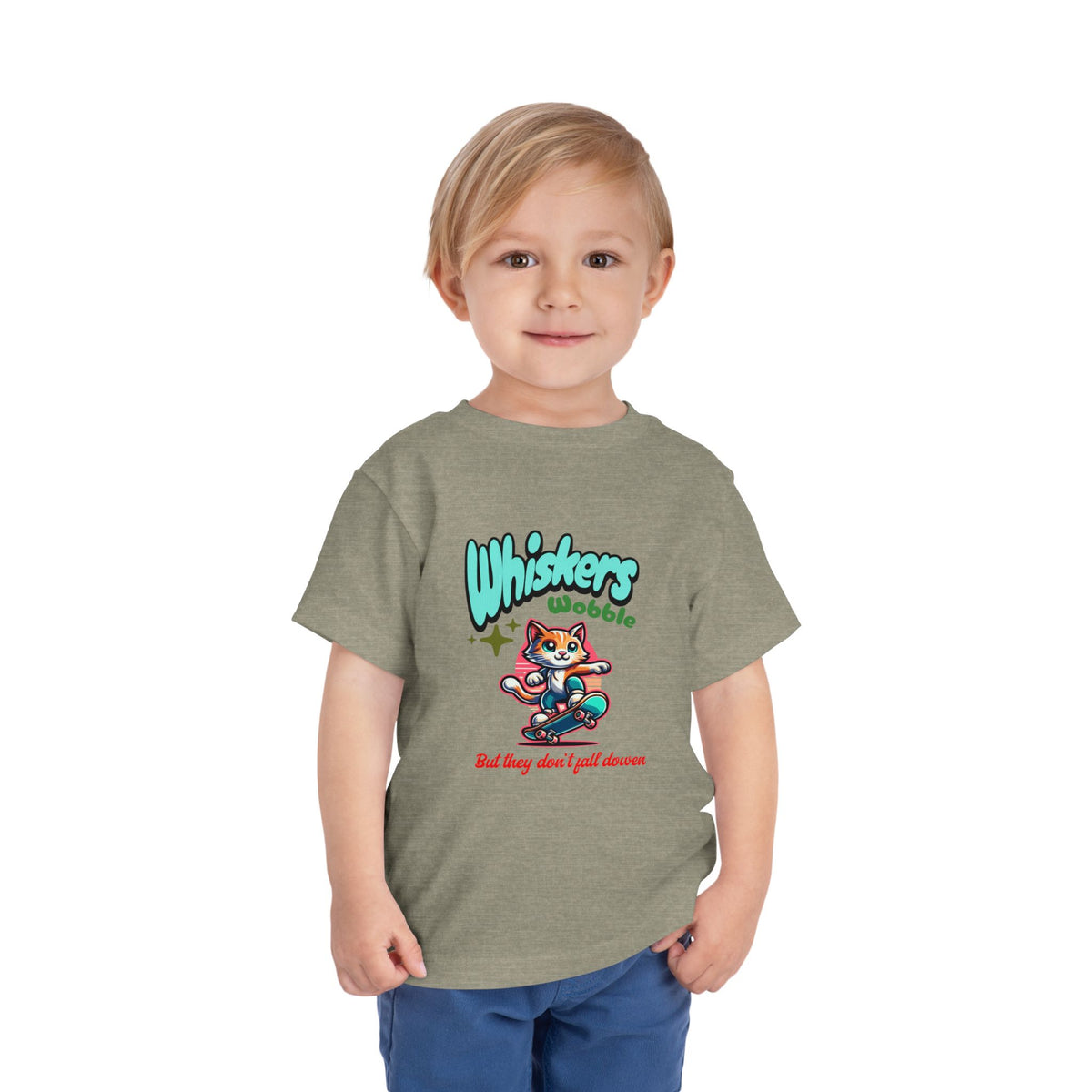 Toddler Tee — "Whiskers Wobble" Cute Skateboarding Cat Graphic Tee
