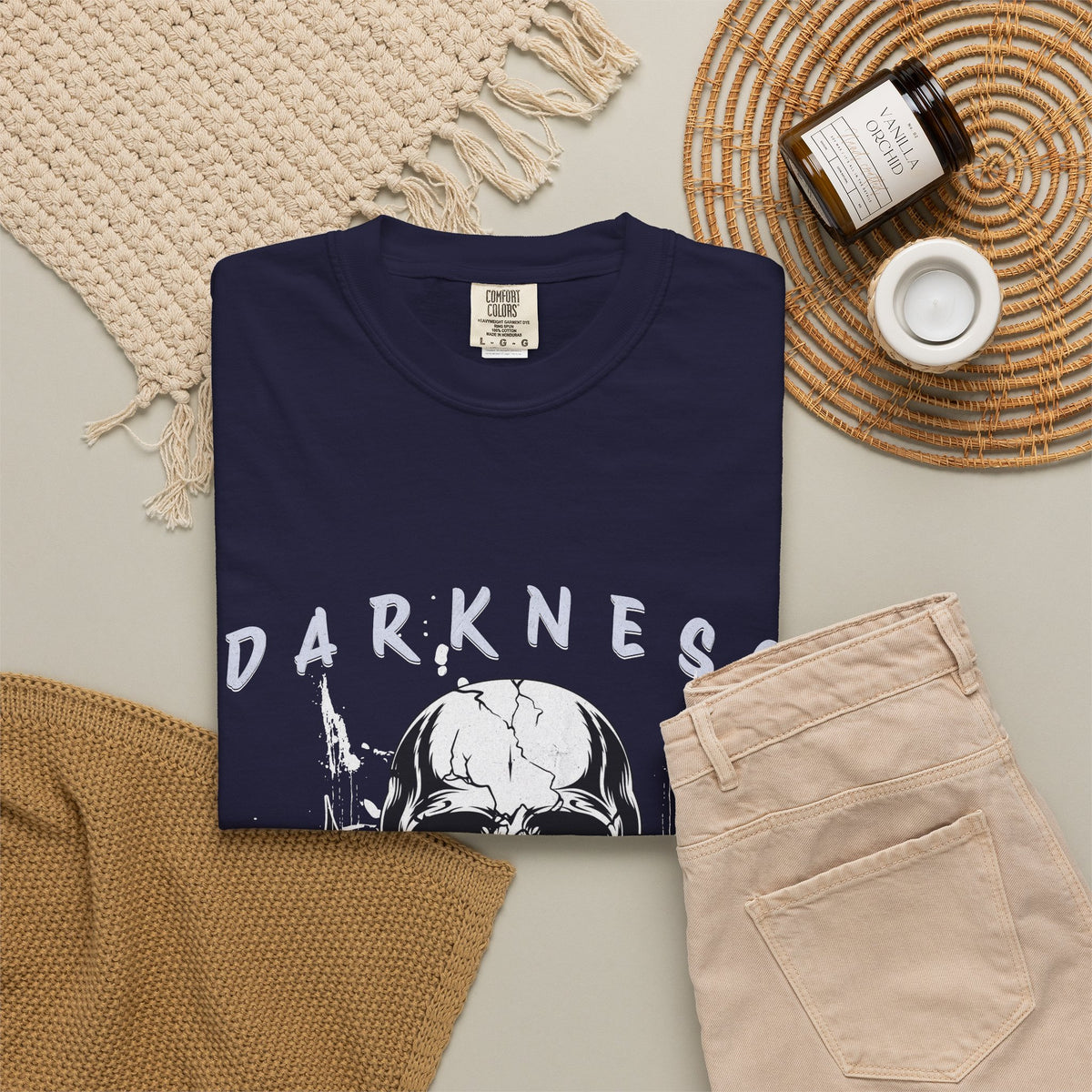 Skull "Darkness No Fear" Graphic T-Shirt