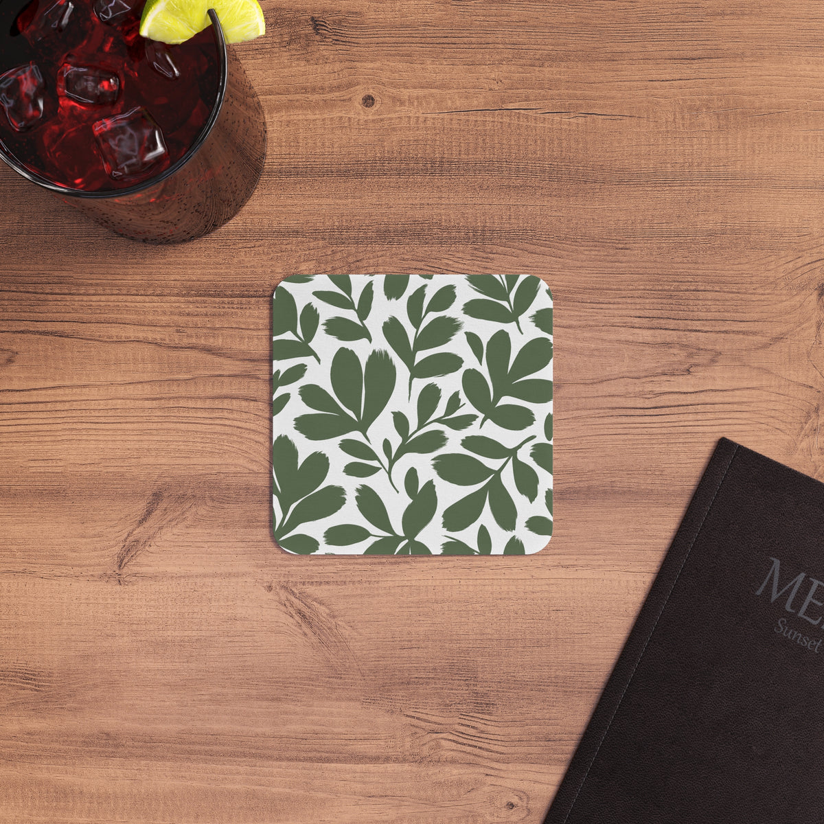 Green Botanical Coasters — Pack of 50/100 Leaf Pattern Drink Coasters