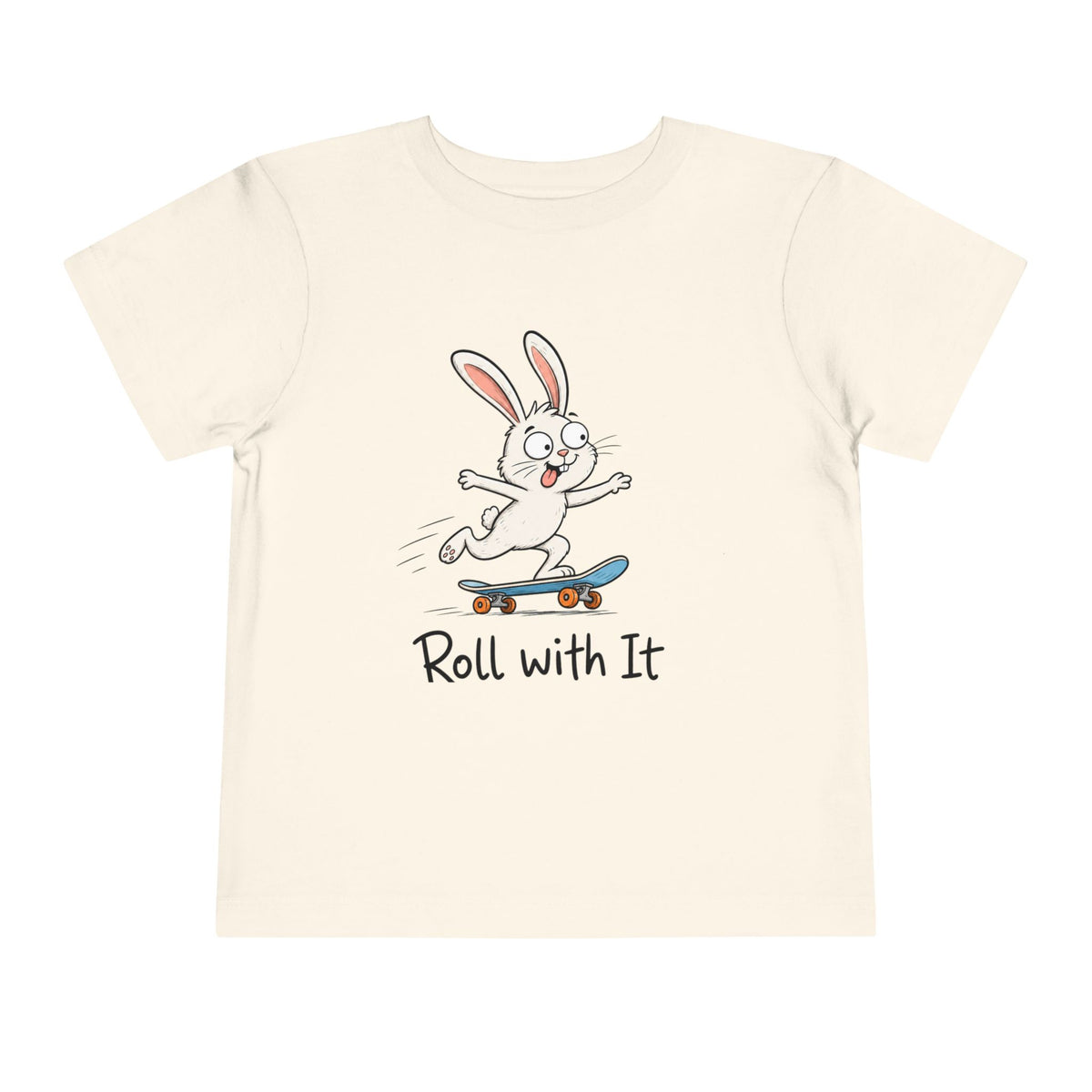 Toddler Tee — "Roll With It" Skateboarding Bunny Kids Shirt