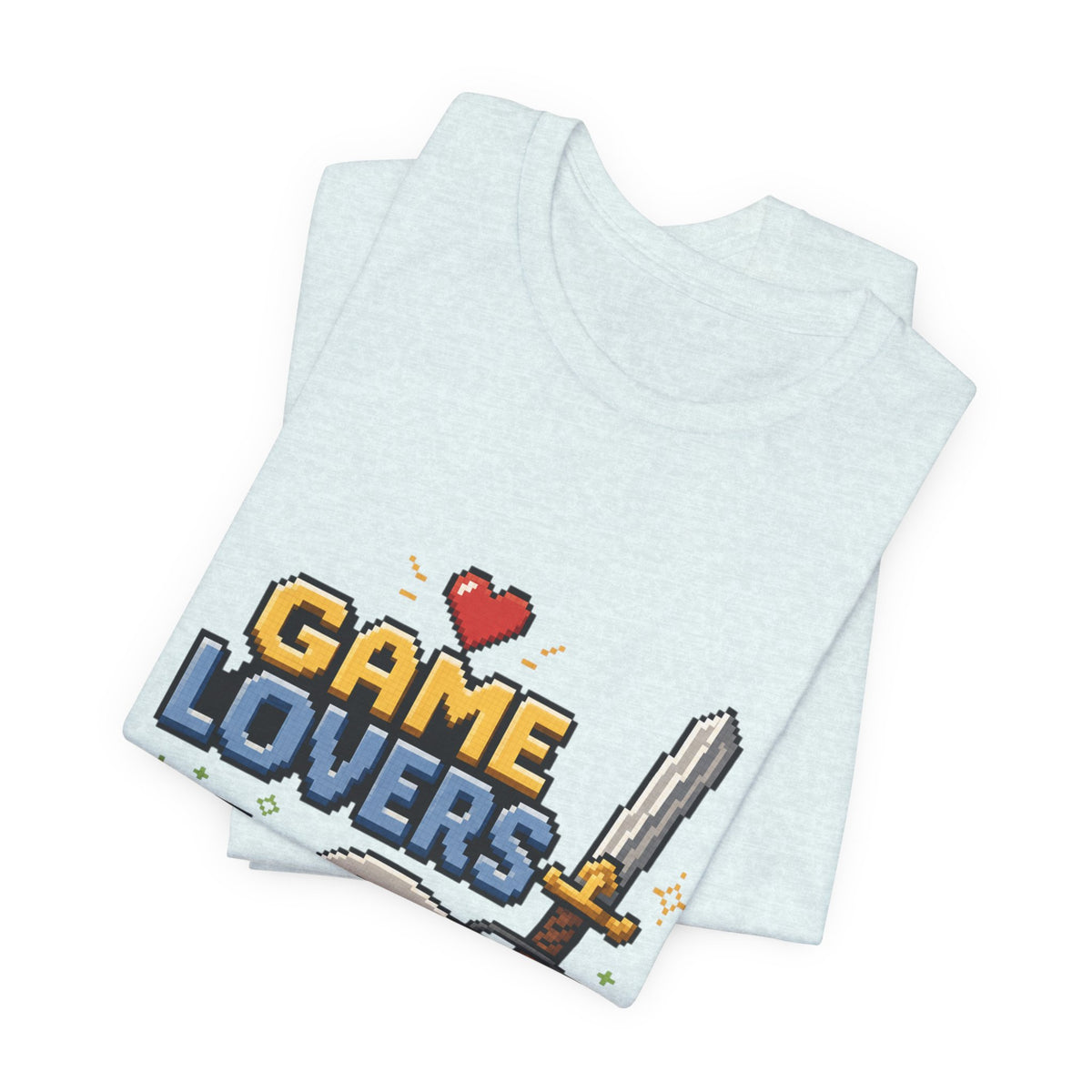 Game Lovers Pixel Art T-Shirt — Retro Controller, Sword & Power-Ups Tee
