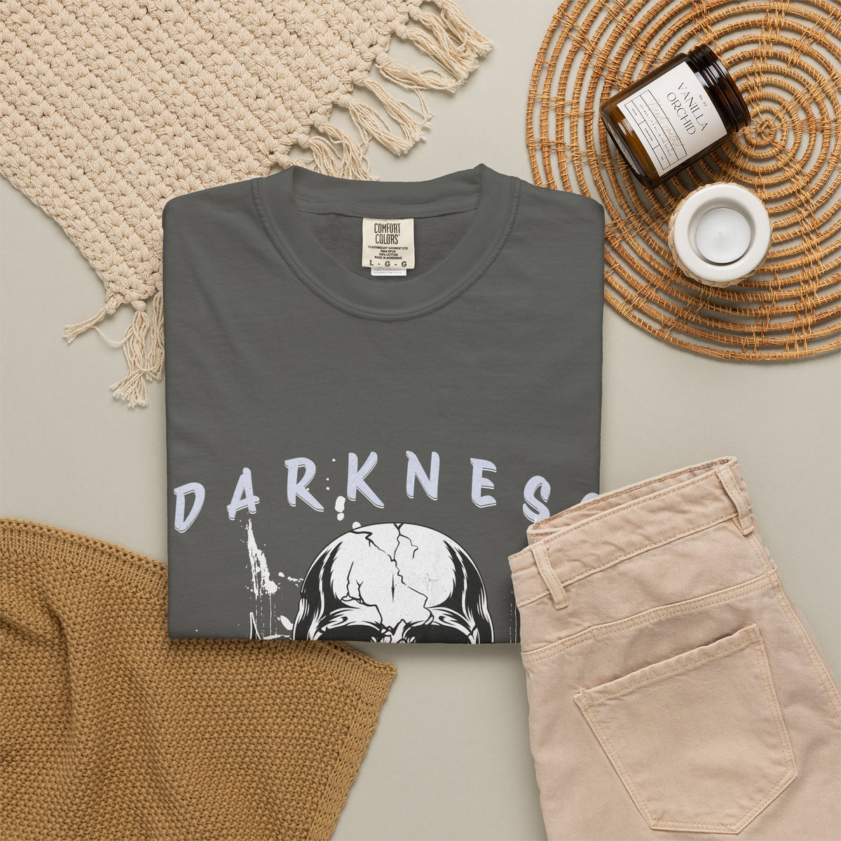 Skull "Darkness No Fear" Graphic T-Shirt