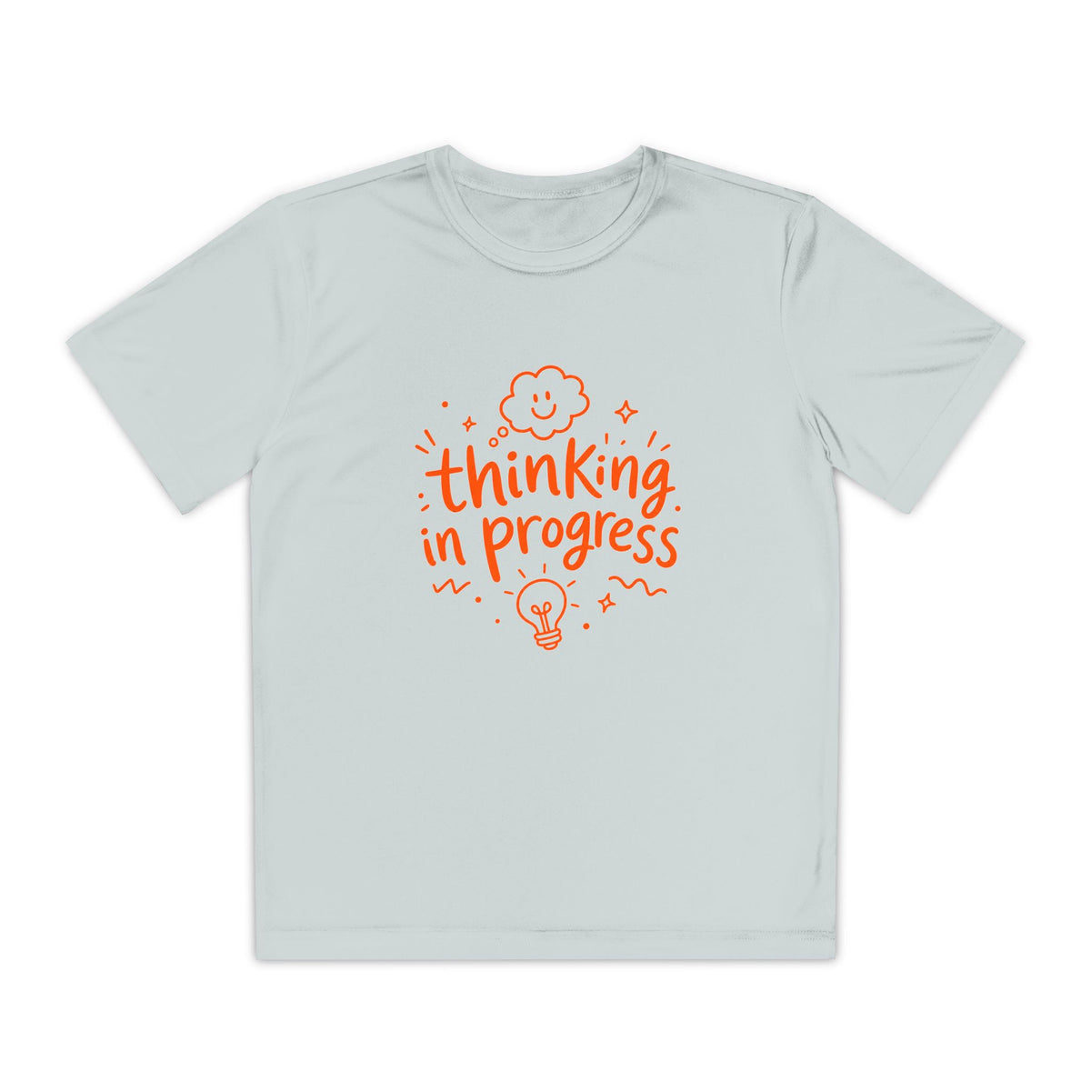 Youth T‑Shirt — "Thinking In Progress" Kids Graphic Tee (Cute Brain & Lightbulb Design)