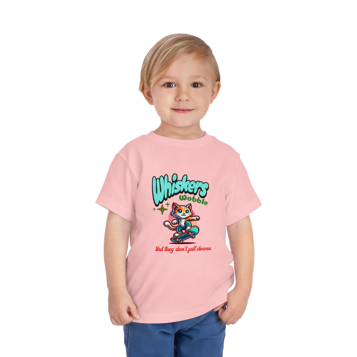 Toddler Tee — "Whiskers Wobble" Cute Skateboarding Cat Graphic Tee