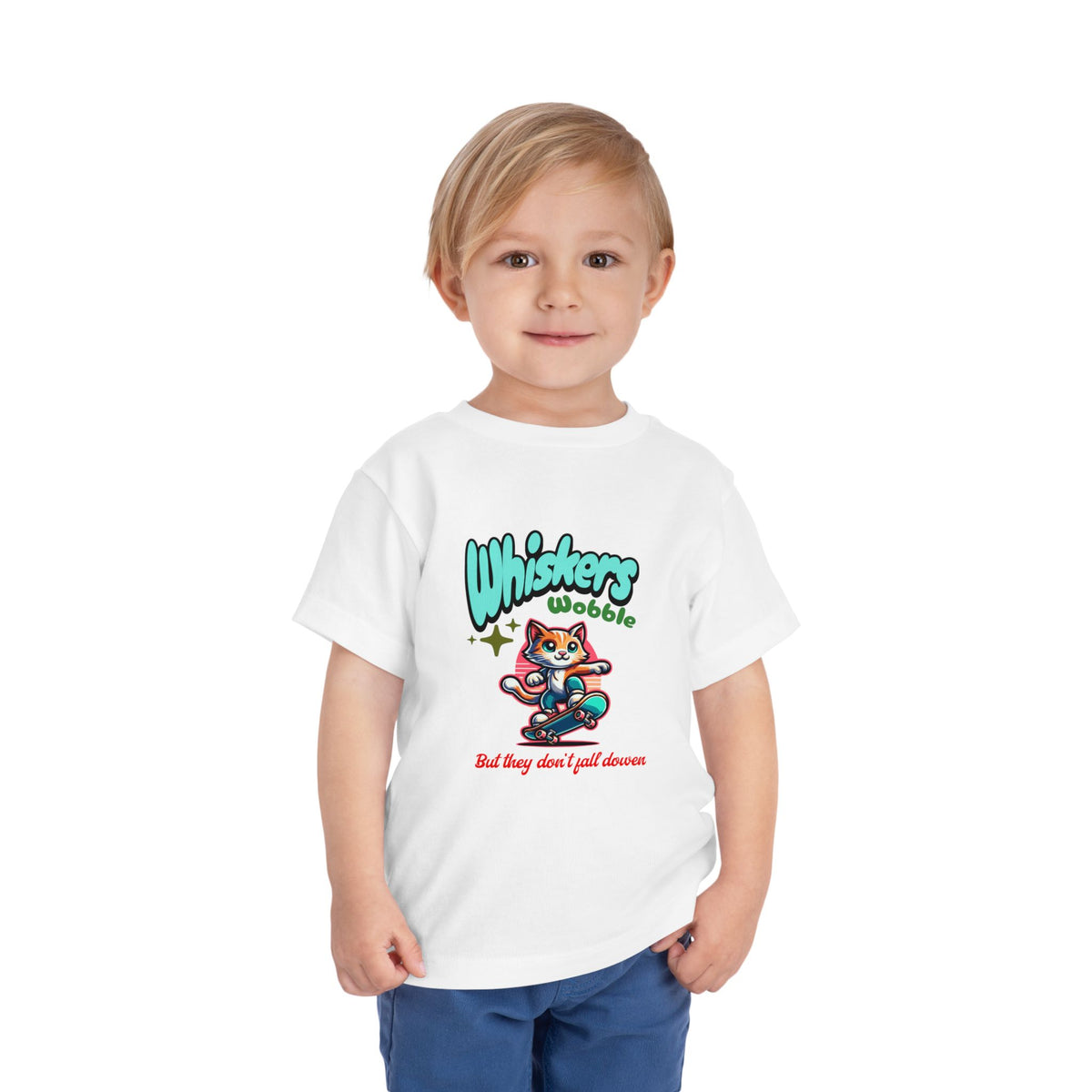 Toddler Tee — "Whiskers Wobble" Cute Skateboarding Cat Graphic Tee