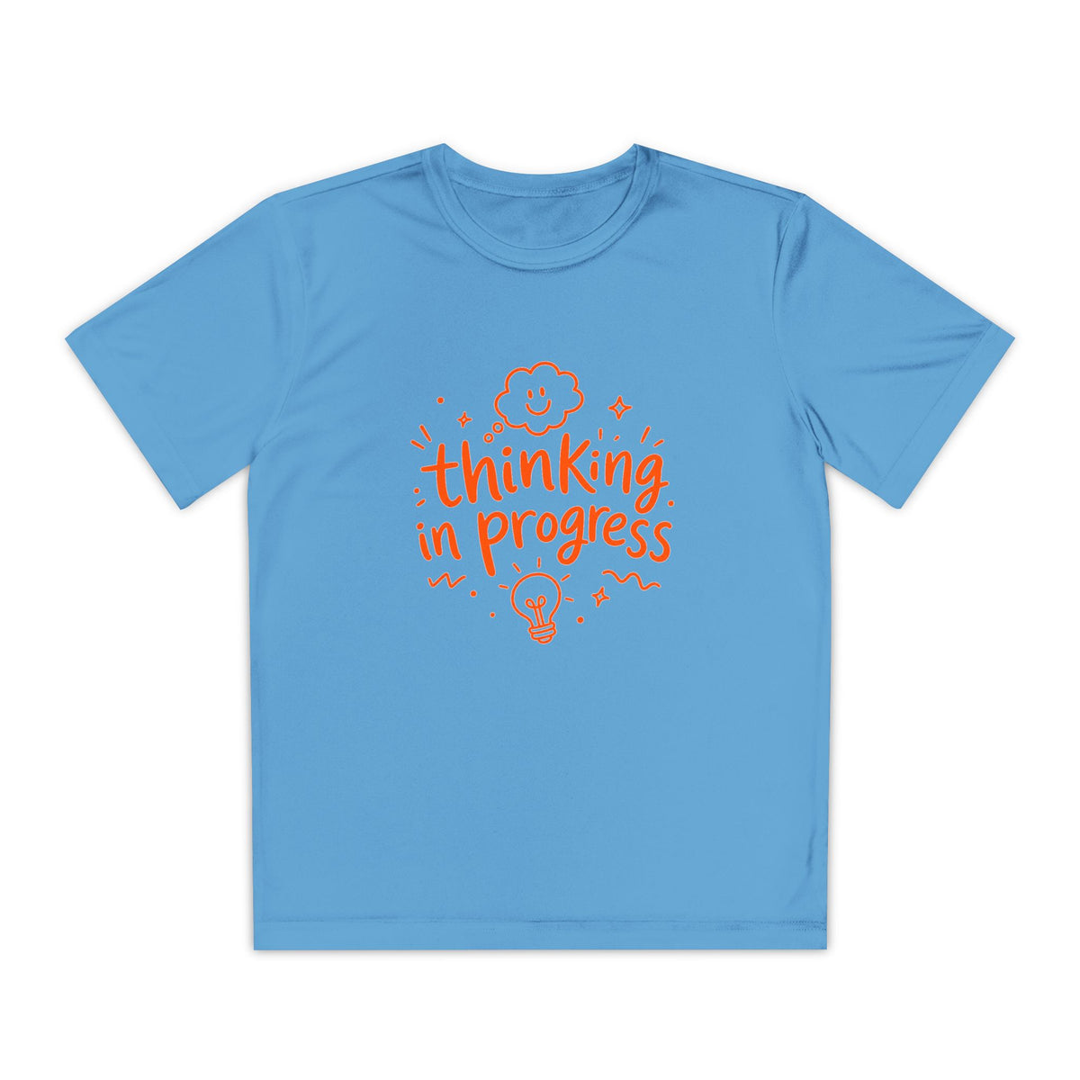 Youth T‑Shirt — "Thinking In Progress" Kids Graphic Tee (Cute Brain & Lightbulb Design)