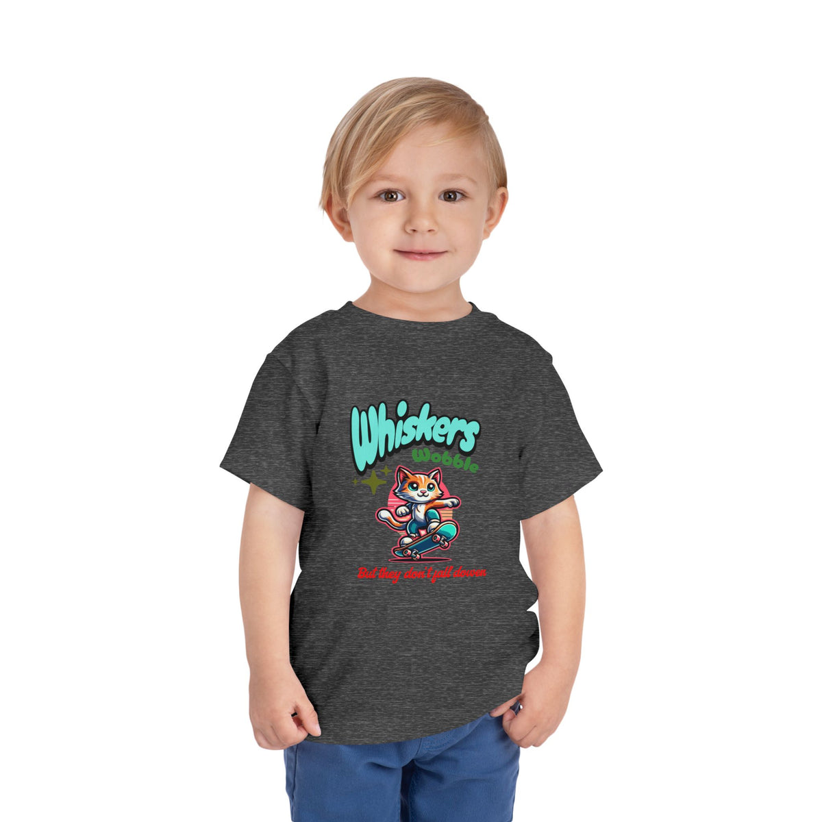 Toddler Tee — "Whiskers Wobble" Cute Skateboarding Cat Graphic Tee