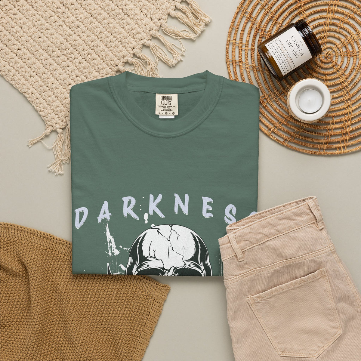 Skull "Darkness No Fear" Graphic T-Shirt