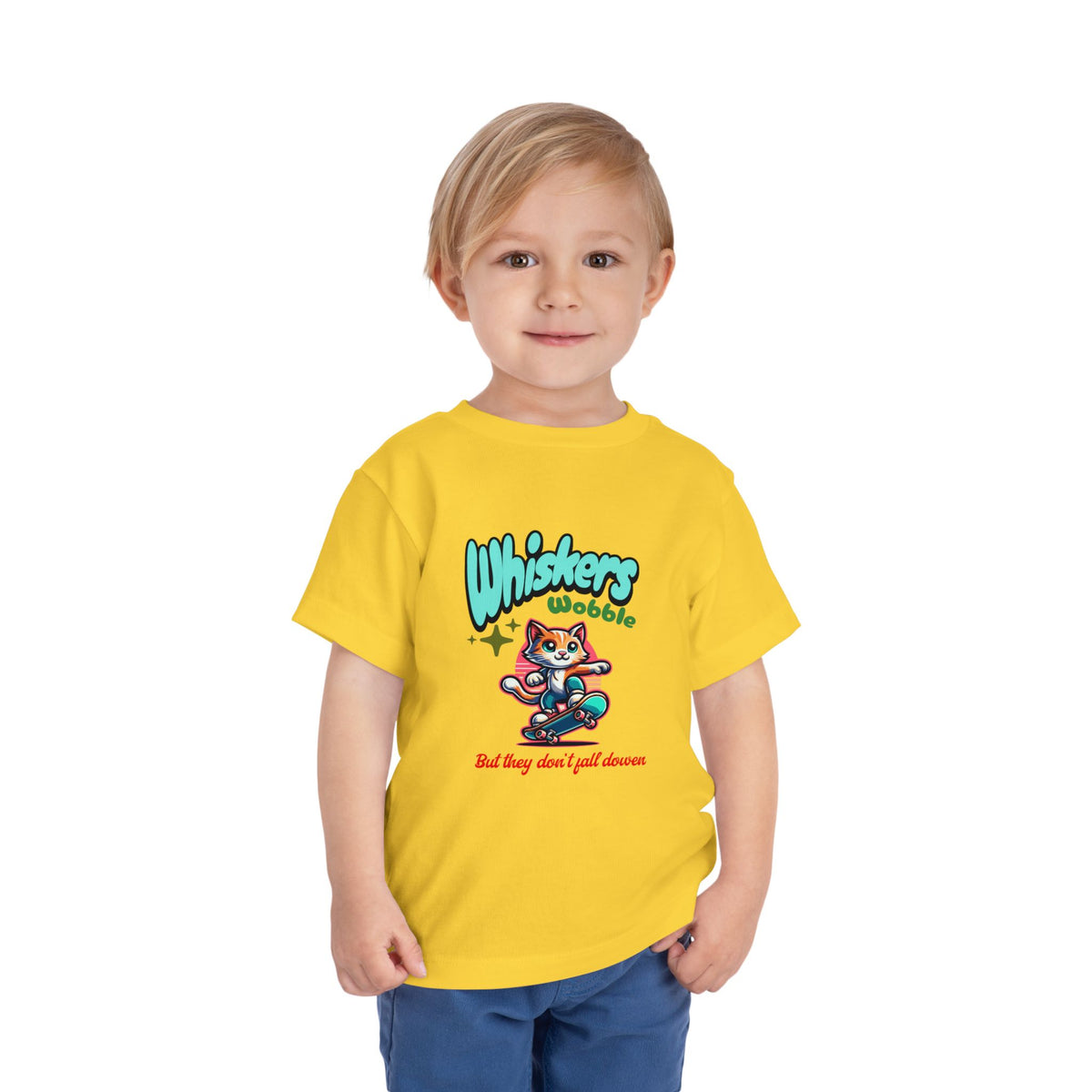 Toddler Tee — "Whiskers Wobble" Cute Skateboarding Cat Graphic Tee