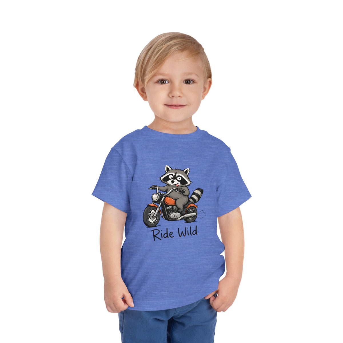 Toddler Tee — "Ride Wild" Raccoon on Motorcycle