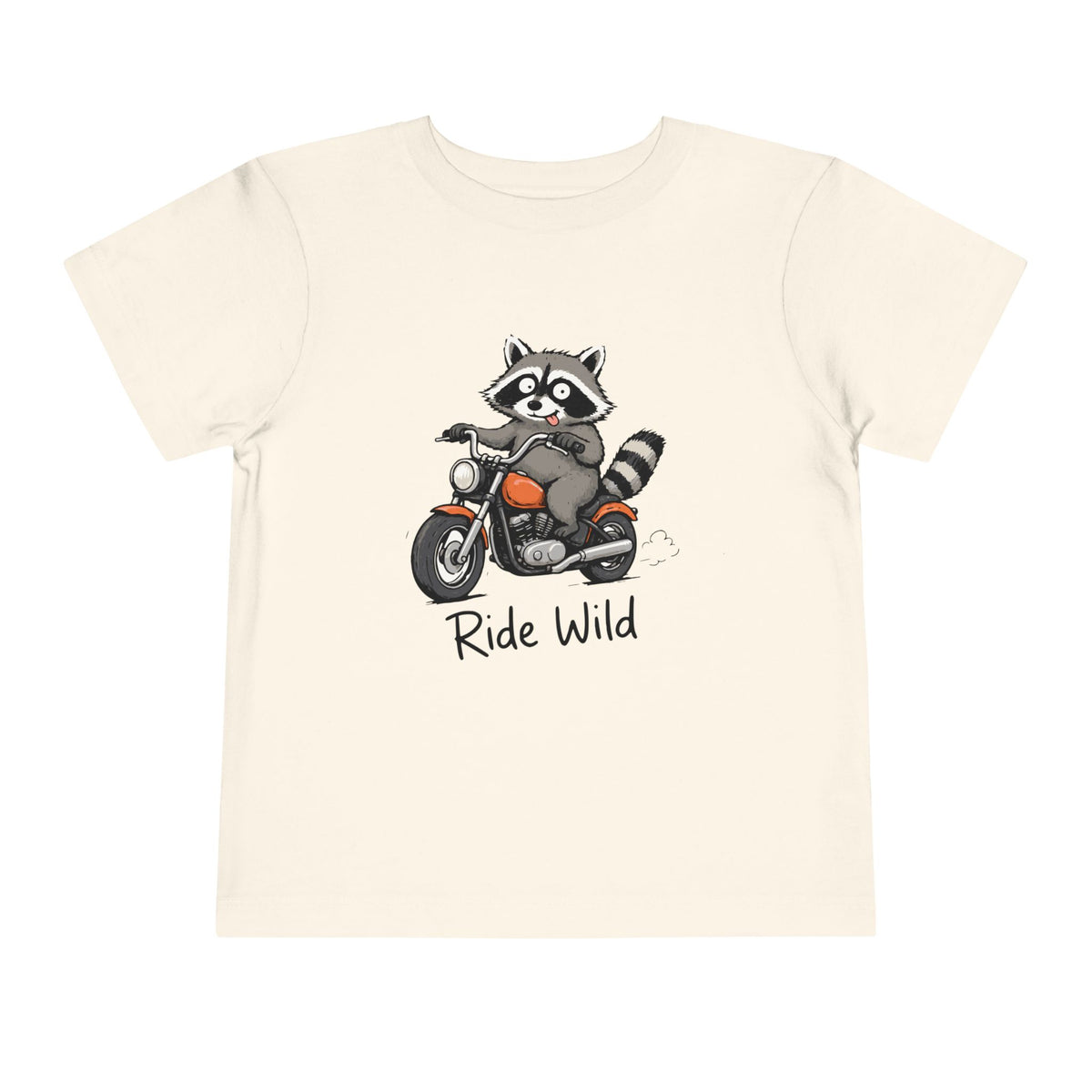 Toddler Tee — "Ride Wild" Raccoon on Motorcycle